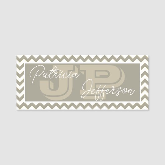 Porte-nom Chic Gris de caillou Chevron Motif : Monogramme él (Devant)