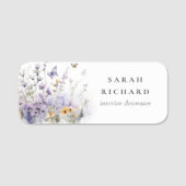 Porte-nom Chic Lilac Purple Fleur sauvage Papillon Aquarelle (Devant)