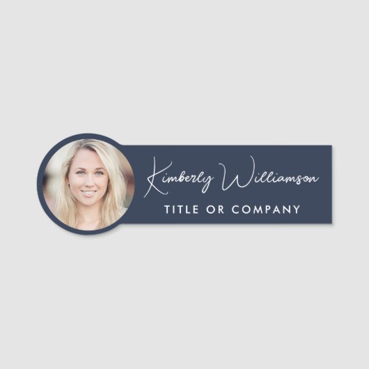 Porte-nom Chic Script Professional Blue Photo (Devant)