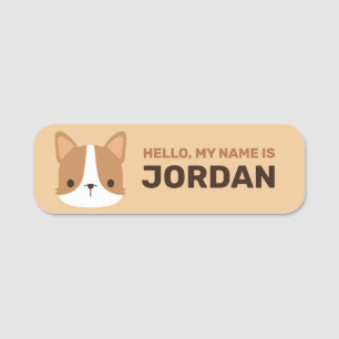 Porte-nom Chien Corgi mignon avec nom personnalisé