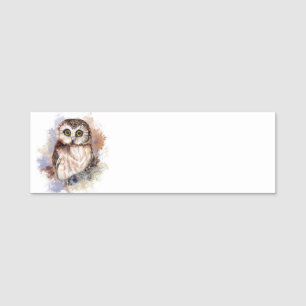 Porte-nom Chouette d'aquarelle Oiseau Animal nature art