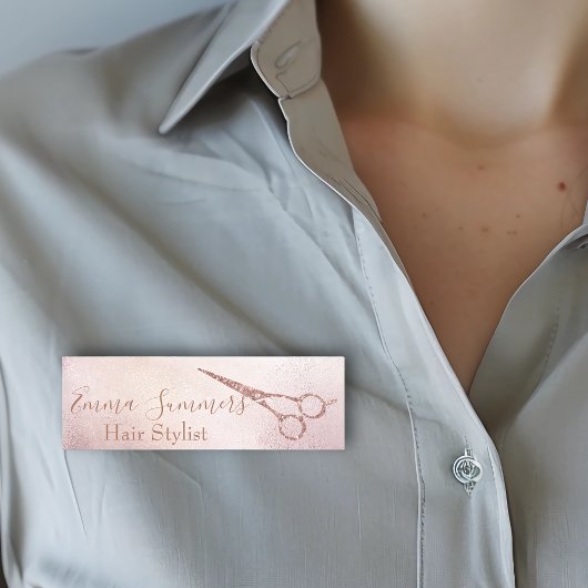 Porte-nom Ciseaux Pailletés Rose Gold Drips Coiffeur