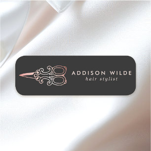 Porte-nom Ciseaux Rose Gold Vintage Logo Coiffeur