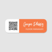 Porte-nom Citrouille Orange Blanc QR Code Brush Script (Devant)