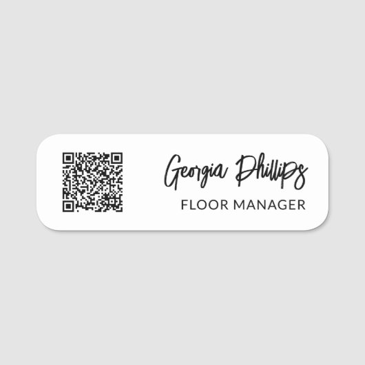 Porte-nom Code QR du script noir employé (Devant)