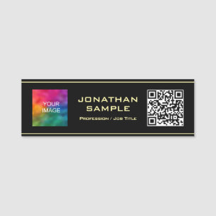 Porte-nom Code QR Téléchargez votre logo ici Black & Gold