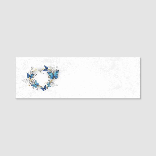 Porte-nom Coeur bijoux avec papillons Morpho (Devant)