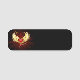 Porte-nom Coeur rouge avec ailes d'or