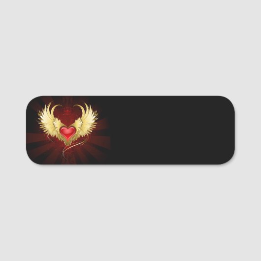 Porte-nom Coeur rouge avec ailes d'or (Devant)