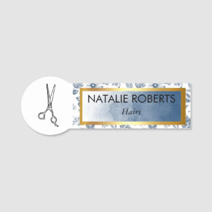 Porte-nom Coiffeur Salon Floral Bleu Vintage