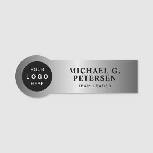 Porte-nom Company business logo faux silver employee (Devant)