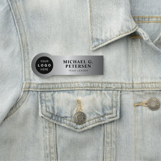 Porte-nom Company business logo faux silver employee (En situation)