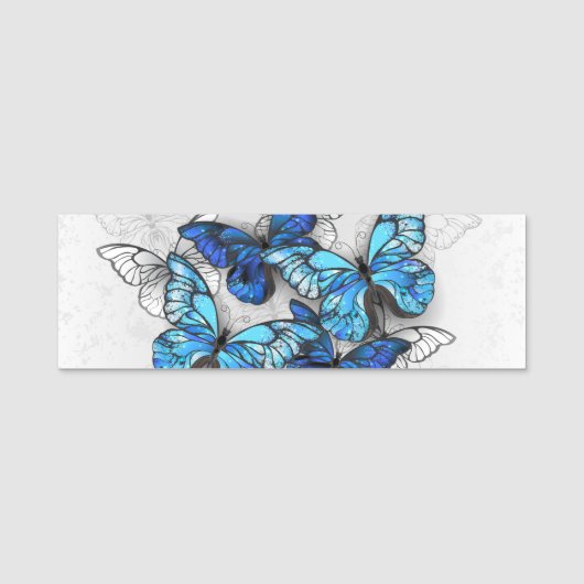 Porte-nom Composition de papillons blancs et bleus (Devant)
