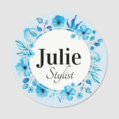 Porte-nom Courbe à fleurs bleues personnalisable (Devant)