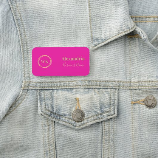 Porte-nom Custom Monogram Hot Pink Gold Employee (En situation)