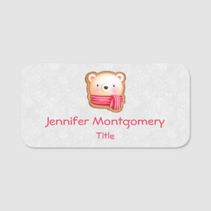 Porte-nom Cute Bear Face Red Scarf et Rosy Cheeks Christmas