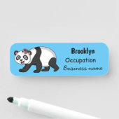 Porte-nom Cute happy panda bear with flower cartoon (En situation)