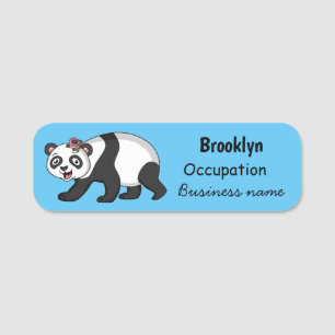 Porte-nom Cute happy panda bear with flower cartoon