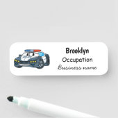 Porte-nom Cute happy police car cartoon illustration (En situation)