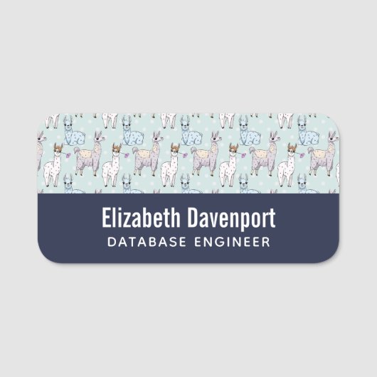 Porte-nom Cute Llama Motif Pois (Devant)