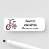 Porte-nom Cute pink kids bicycle cartoon illustration (En situation)