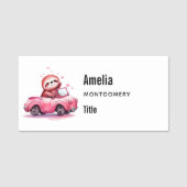 Porte-nom Cute Sloth Driving a Pink Convertible (Devant)