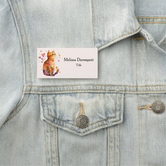 Porte-nom Cute Tabby Chat avec Coeurs (En situation)