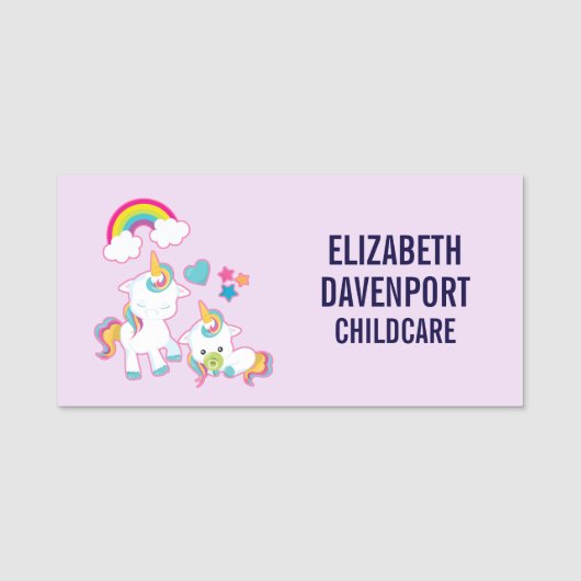 Porte-nom Cute White Unicorns Magical Mama & Baby (Devant)