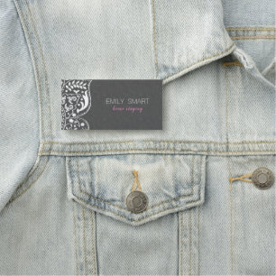 Porte-nom Damas gris et dentelle blanche