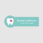 Porte-nom Dent à coeur rouge turquoise aqua dentiste dentair (Devant)