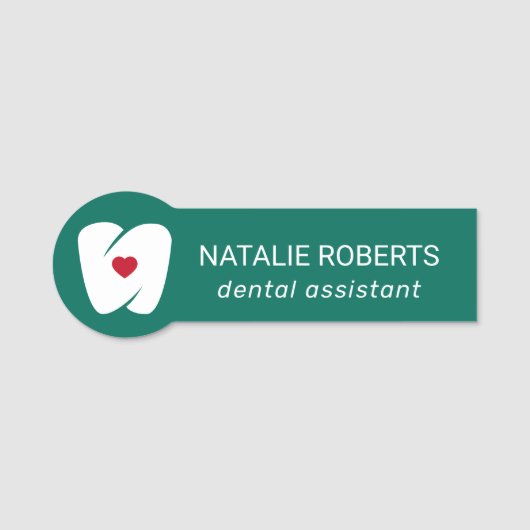 Porte-nom Dental Assistant Modern Tooth & Heart Teal Dentist (Devant)