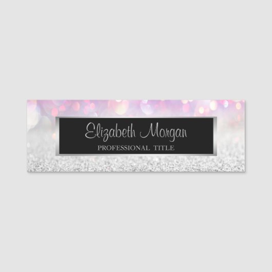 Porte-nom Design moderne, Cadre, Parties scintillant Argent (Devant)