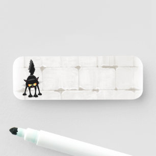 Porte-nom Dessin animé de chat noir drôle et féroce