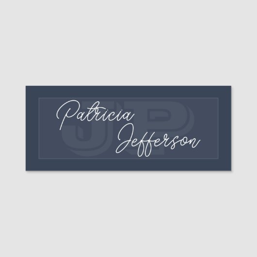 Porte-nom Deux Tons Bleu Foncé Et Blanc Monogramme manuscrit (Devant)