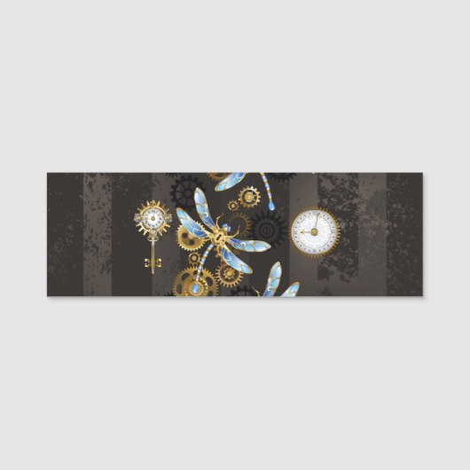 Porte-nom Dragonflies de Steampunk sur arrière - plan rayé b (Devant)