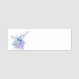 Porte-nom Dragonfly originale aquarelle dans Blue Mauve Natu