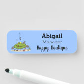 Porte-nom Drôle gras affamé poisson vert dessin de pêche (En situation)