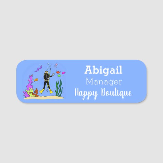 Porte-nom Drôle plongeur et poisson mer créatures dessin ani (Devant)