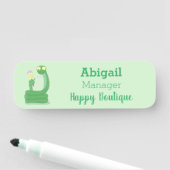 Porte-nom Drôle serpent vert avec caricature maraca (En situation)