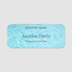Porte-nom Eau Bleue Élégant Moderne Script manuscrit Aqua