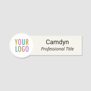 Porte-nom Ecru Circle Nametag avec logo de l'entreprise en f