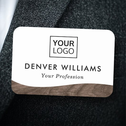 Porte-nom Élégant ajouter logo brun fil de bois vague blanc