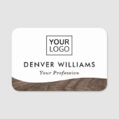 Porte-nom Élégant ajouter logo brun fil de bois vague blanc (Devant)