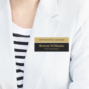 Porte-nom Élégant Black Gold Personnalisé Hotel Code employé