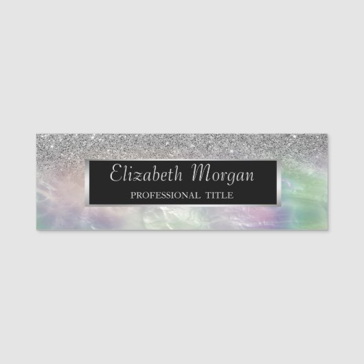 Porte-nom Elégant cadre argenté, Parties scintillant Ombre H (Devant)