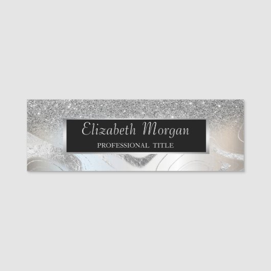 Porte-nom Elégant Cadre Parties scintillant Argent élégant (Devant)