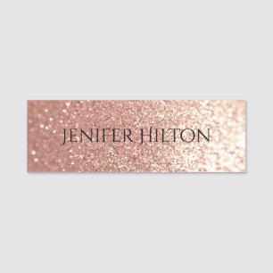 Porte-nom Élégant chic moderne rose glittery or