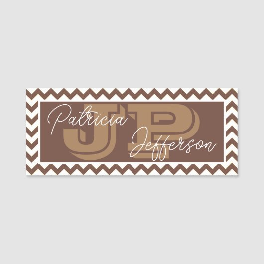 Porte-nom Élégant chocolat Brown Chevron unique Monogramme (Devant)