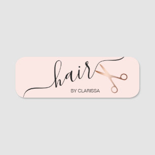 Porte-nom Elégant ciseaux d'or rose moderne coiffeur
