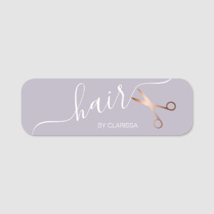 Porte-nom Elégant ciseaux d'or rose moderne coiffeur